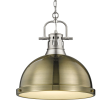 Golden 3602-L PW-AB - Yep by Golden Lighting Duncan 1-light 14in Chain Hung Pendant in Pewter and Aged Brass shade